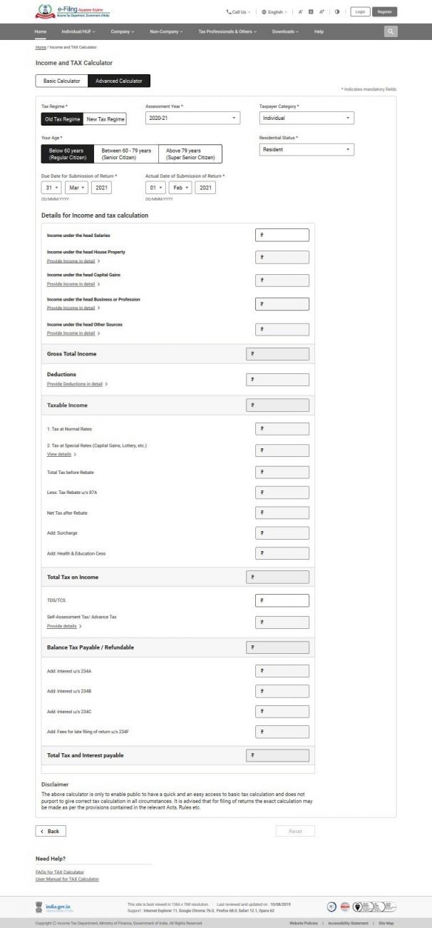 and Tax Calculator Tax Department